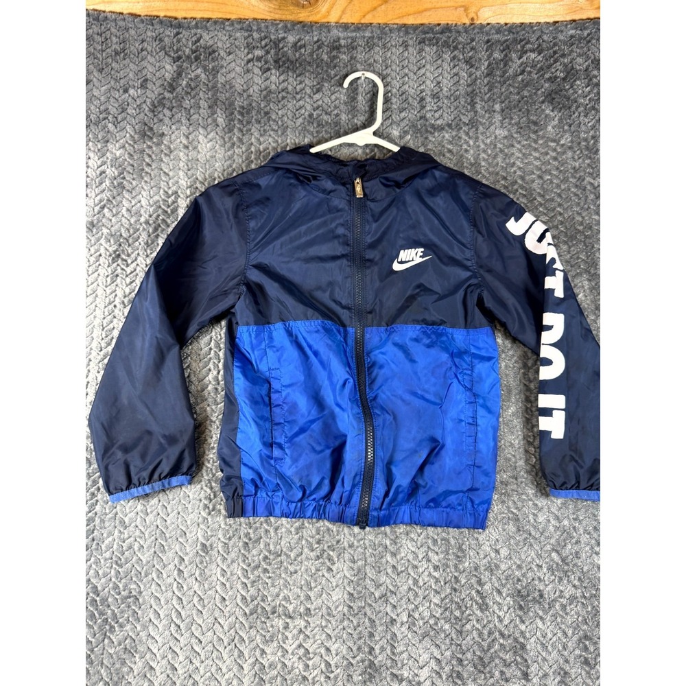 Nike Just Do It Windbreaker Jacket Boy 6-7 Years Blue Mesh Lined Hooded Full Zip